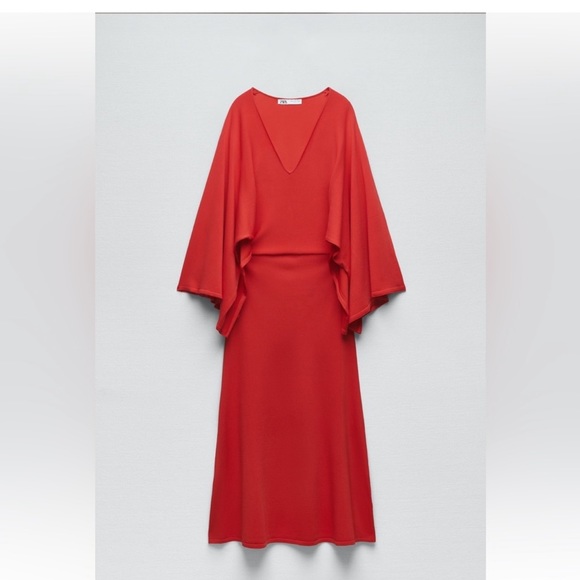 ZARA RED CAPE SLEEVE KNIT DRESS - Picture 10 of 11